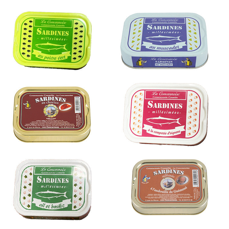 Lot de 6 sardines (poivre, muscadet, chorizo ....)