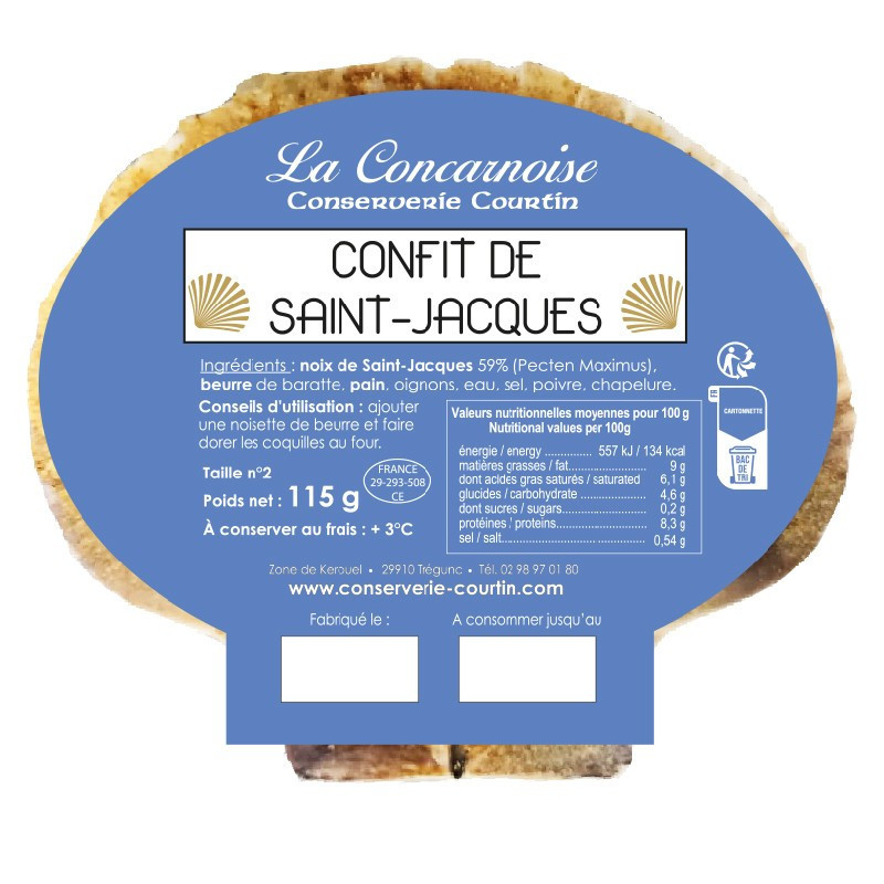 Lot de coquilles bleue confit st jacques 115 g